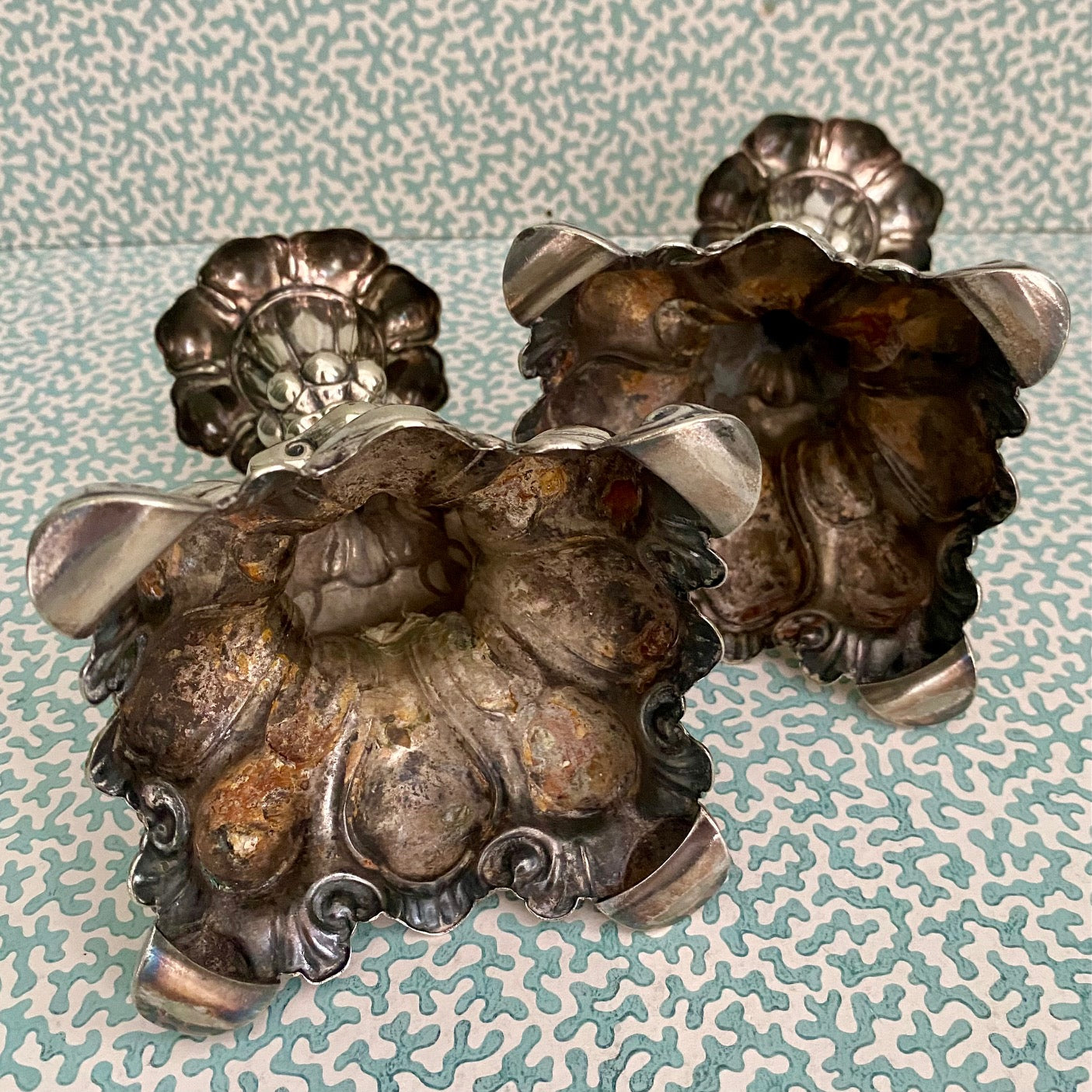 Pair Silver Plated Rococo Candlesticks H156