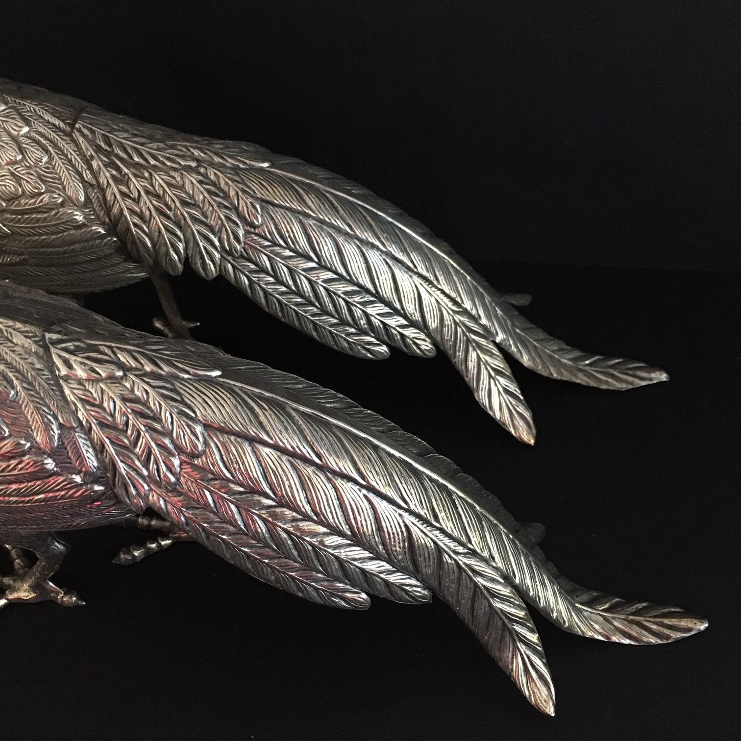 SPECTACULAR PAIR LARGE SPANISH SILVER TABLE PHEASANTS