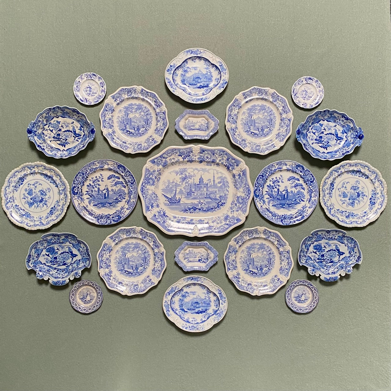 Large Antique Blue & White Wall Display F107