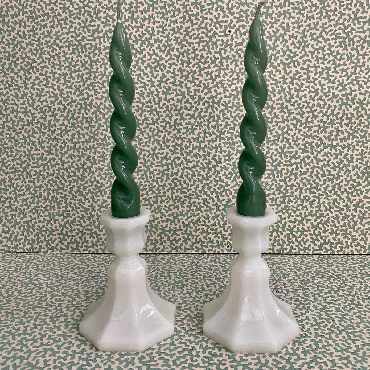 Pair Low Milk Glass Candlesticks H176