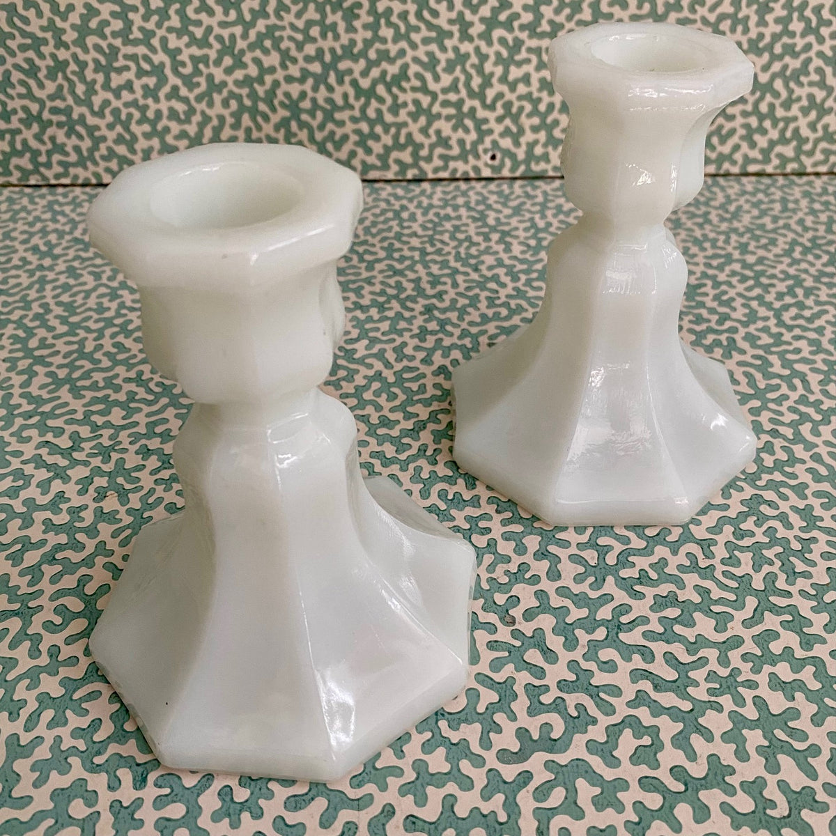 Pair Low Milk Glass Candlesticks H176