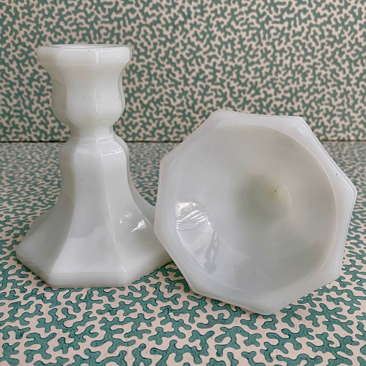 Pair Low Milk Glass Candlesticks H176