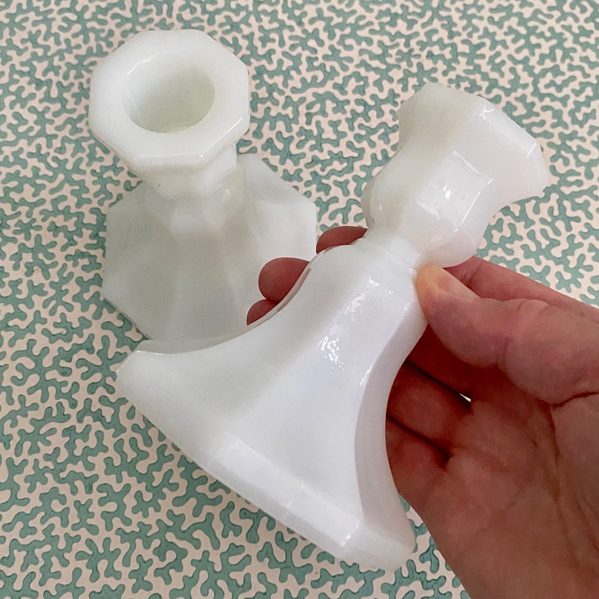 Pair Low Milk Glass Candlesticks H176
