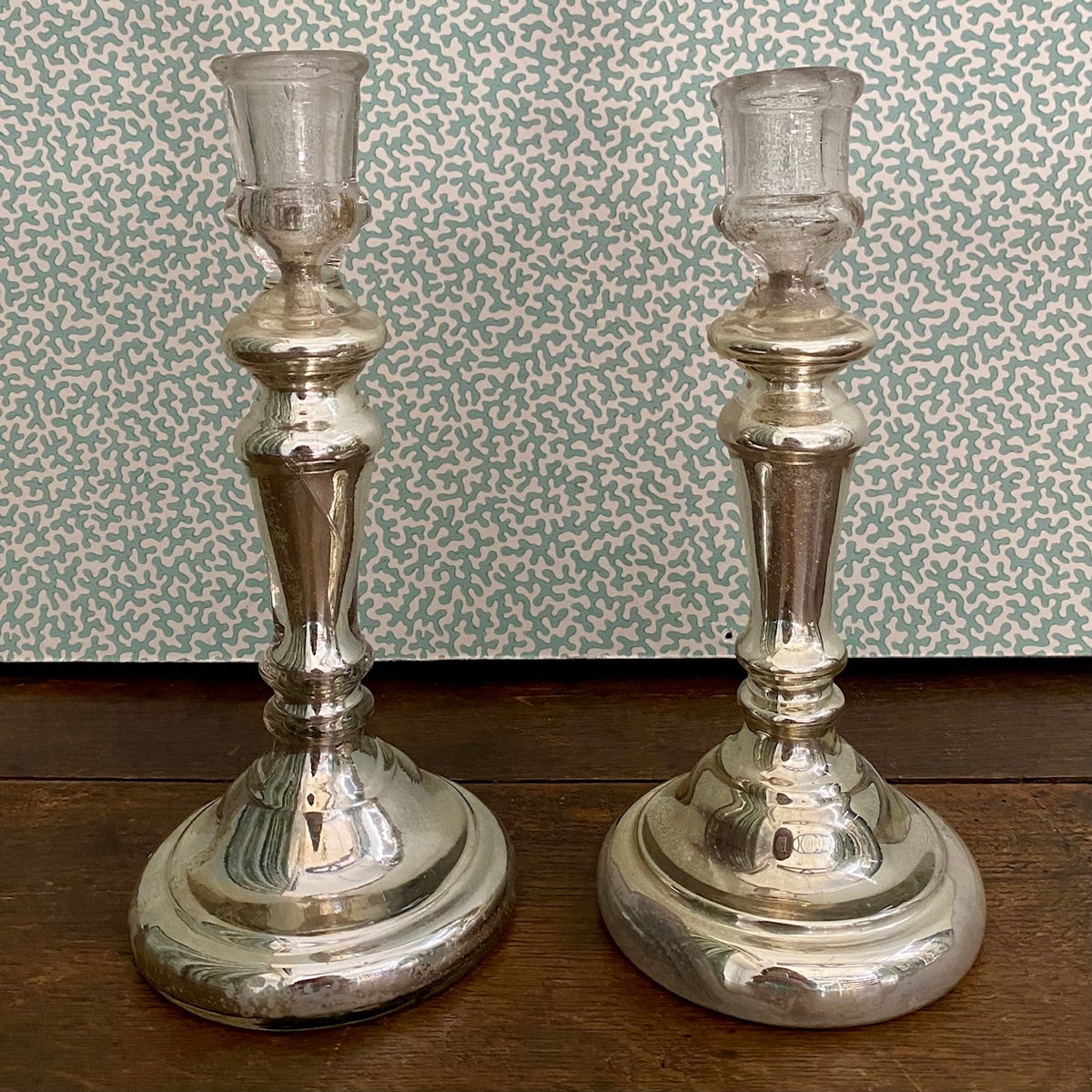 Pair Mercury Glass Candlesticks C97