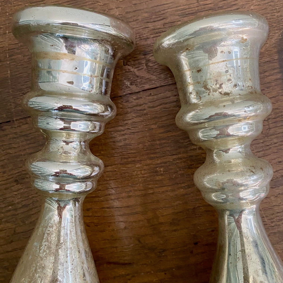Large Pair Mercury Glass Candlesticks H196