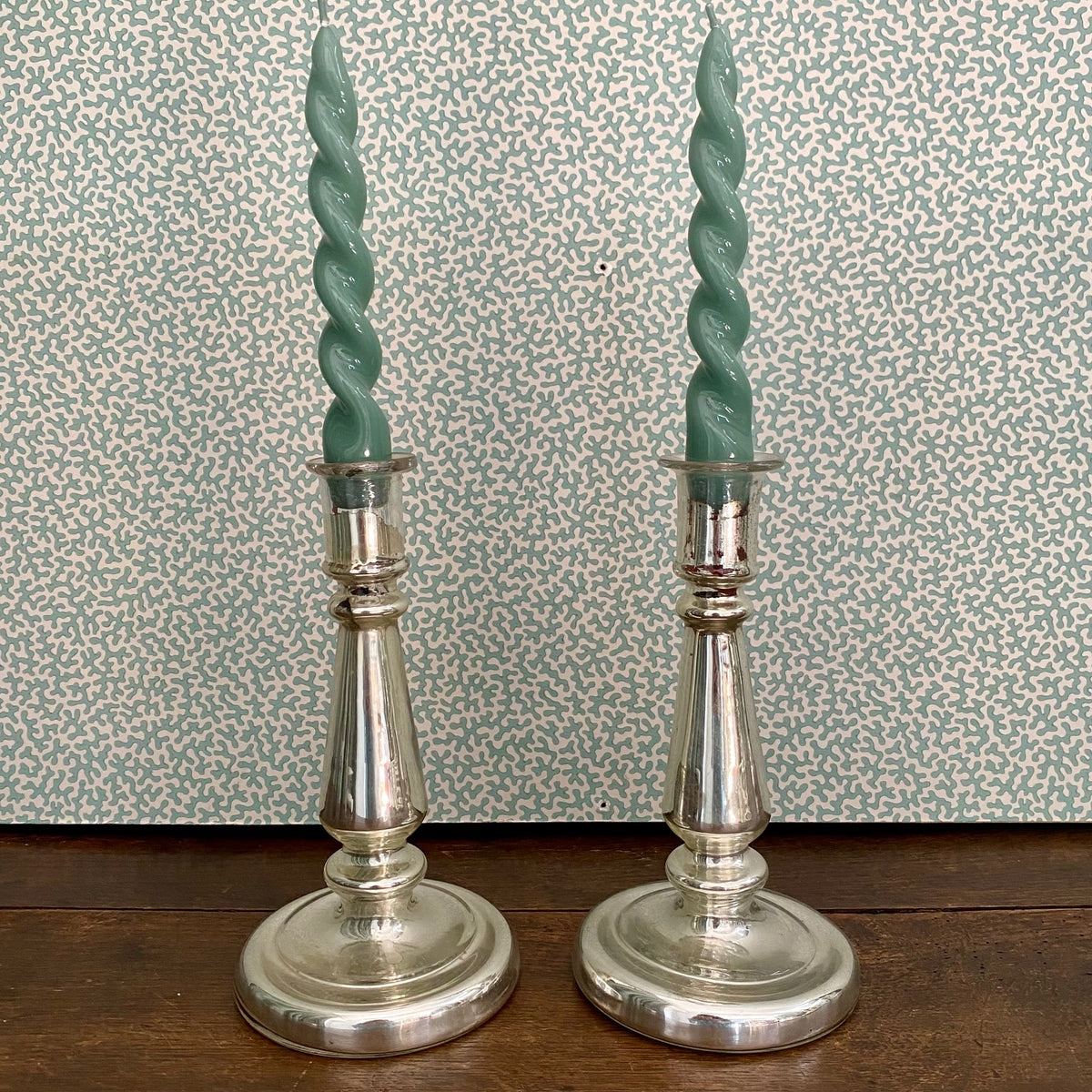 Pair Mercury Glass Candlesticks 378