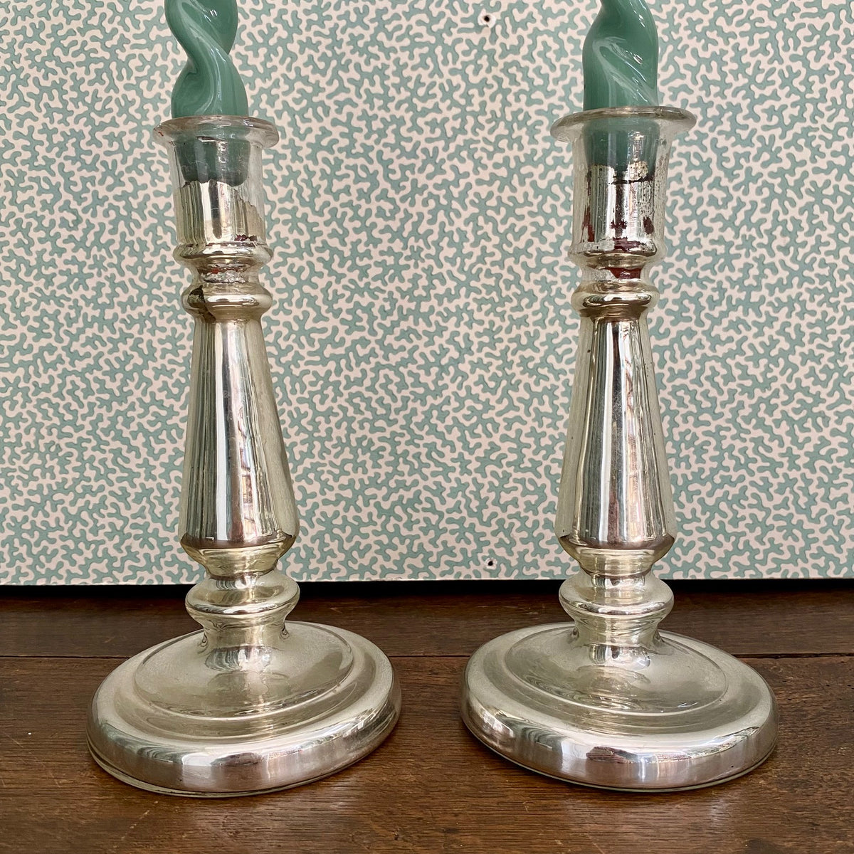 Pair Mercury Glass Candlesticks 378