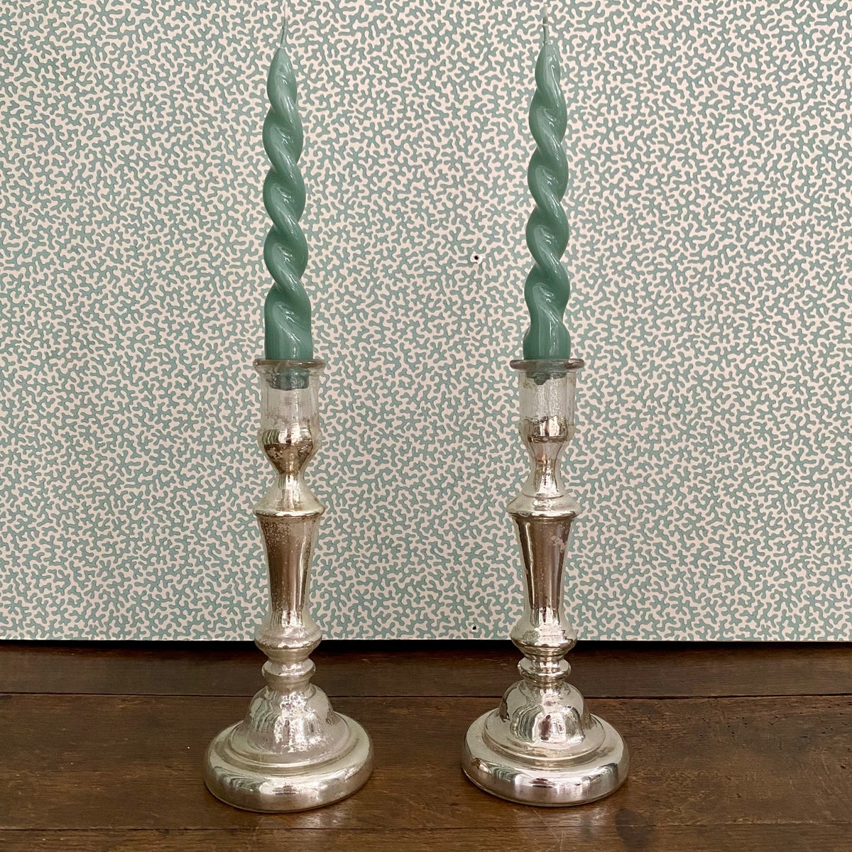 Pair Mercury Glass Candlesticks T54