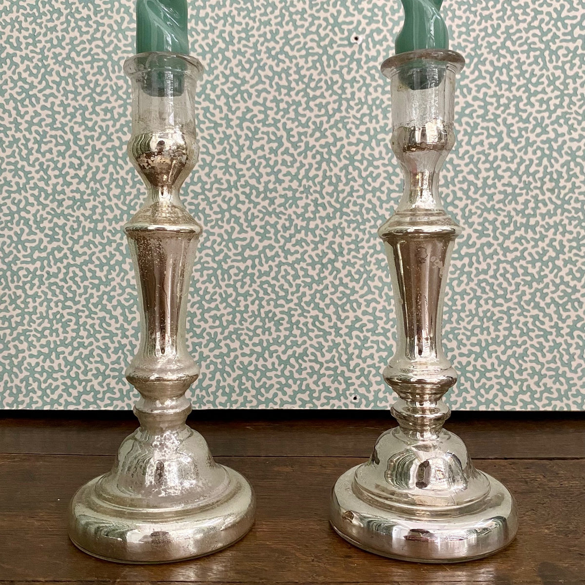 Pair Mercury Glass Candlesticks T54