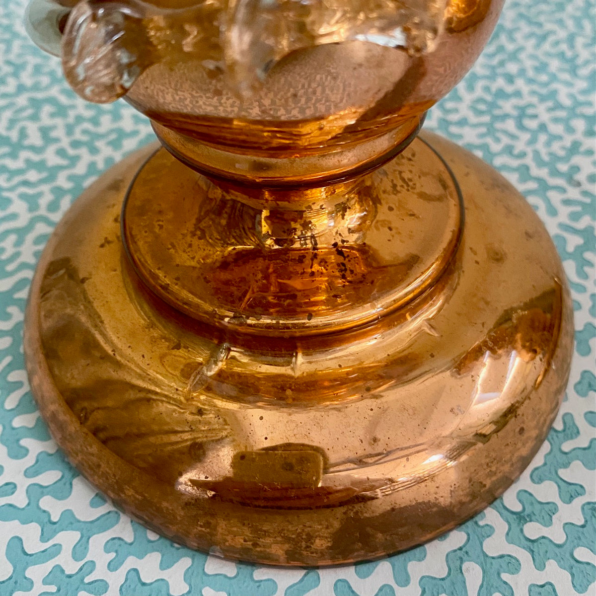 Pair Rare Orange Mercury Glass Candlesticks H190
