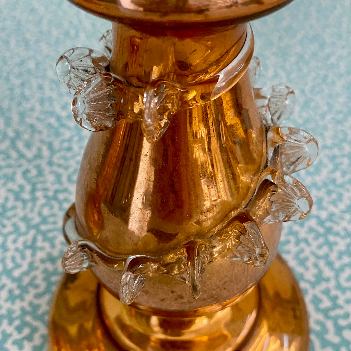 Pair Rare Orange Mercury Glass Candlesticks H190