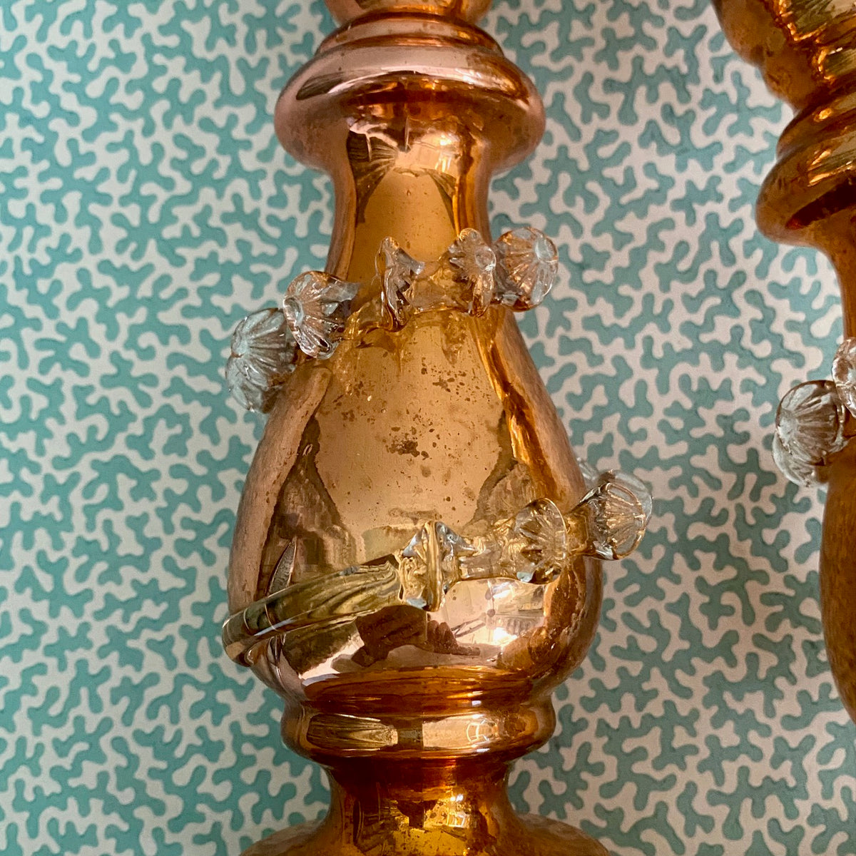 Pair Rare Orange Mercury Glass Candlesticks H190
