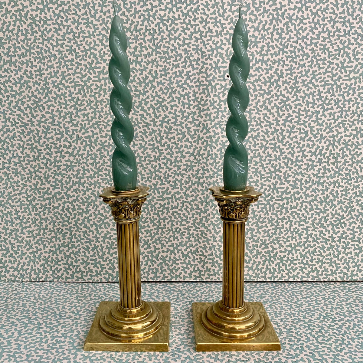 Pair Elegant Brass Column Candlesticks G105