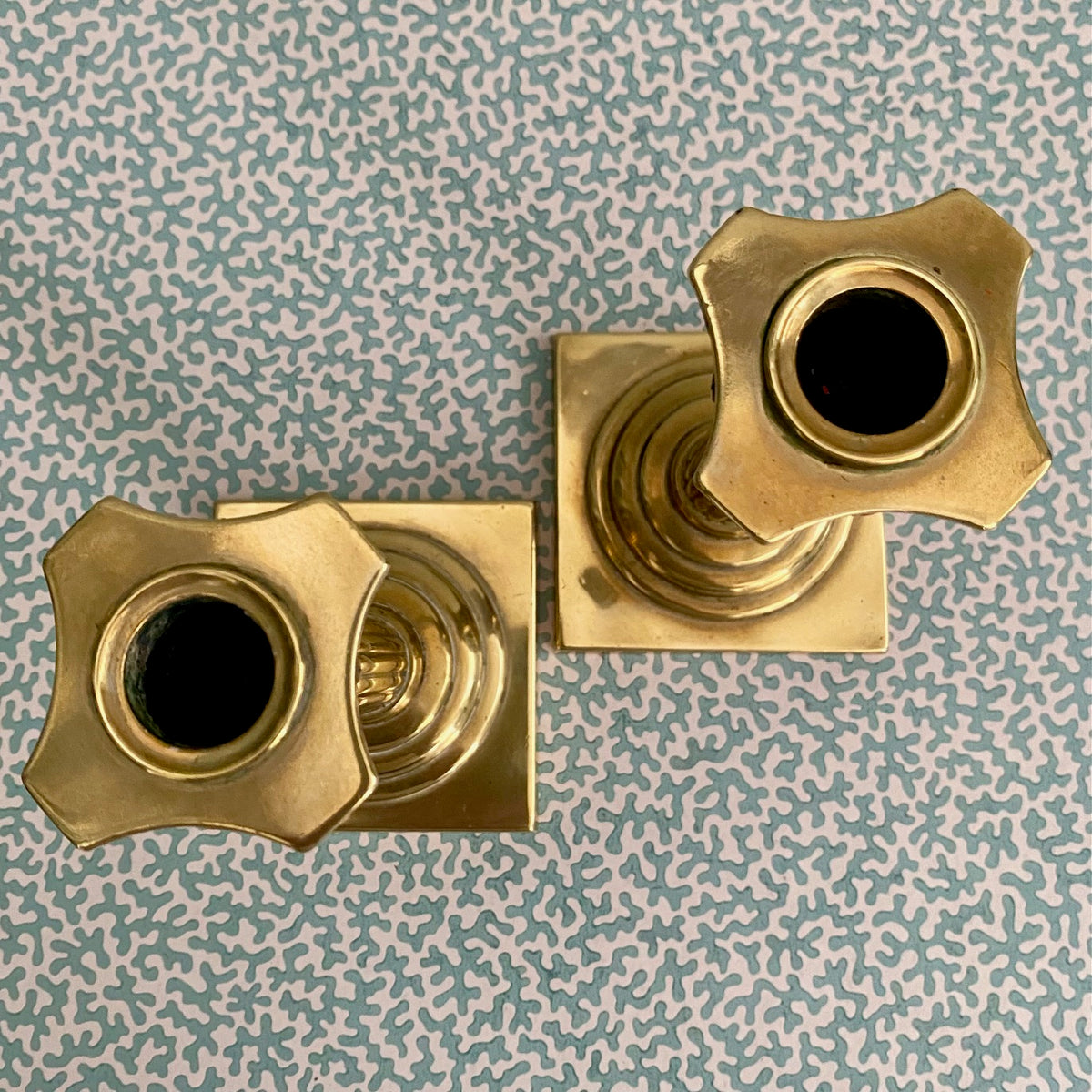 Pair Elegant Brass Column Candlesticks G105