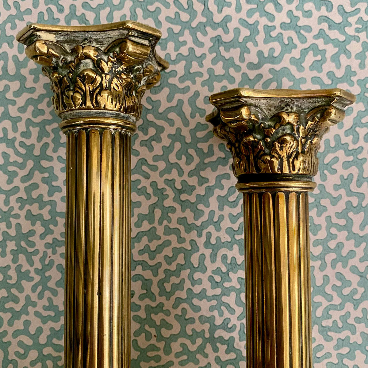 Pair Elegant Brass Column Candlesticks G105