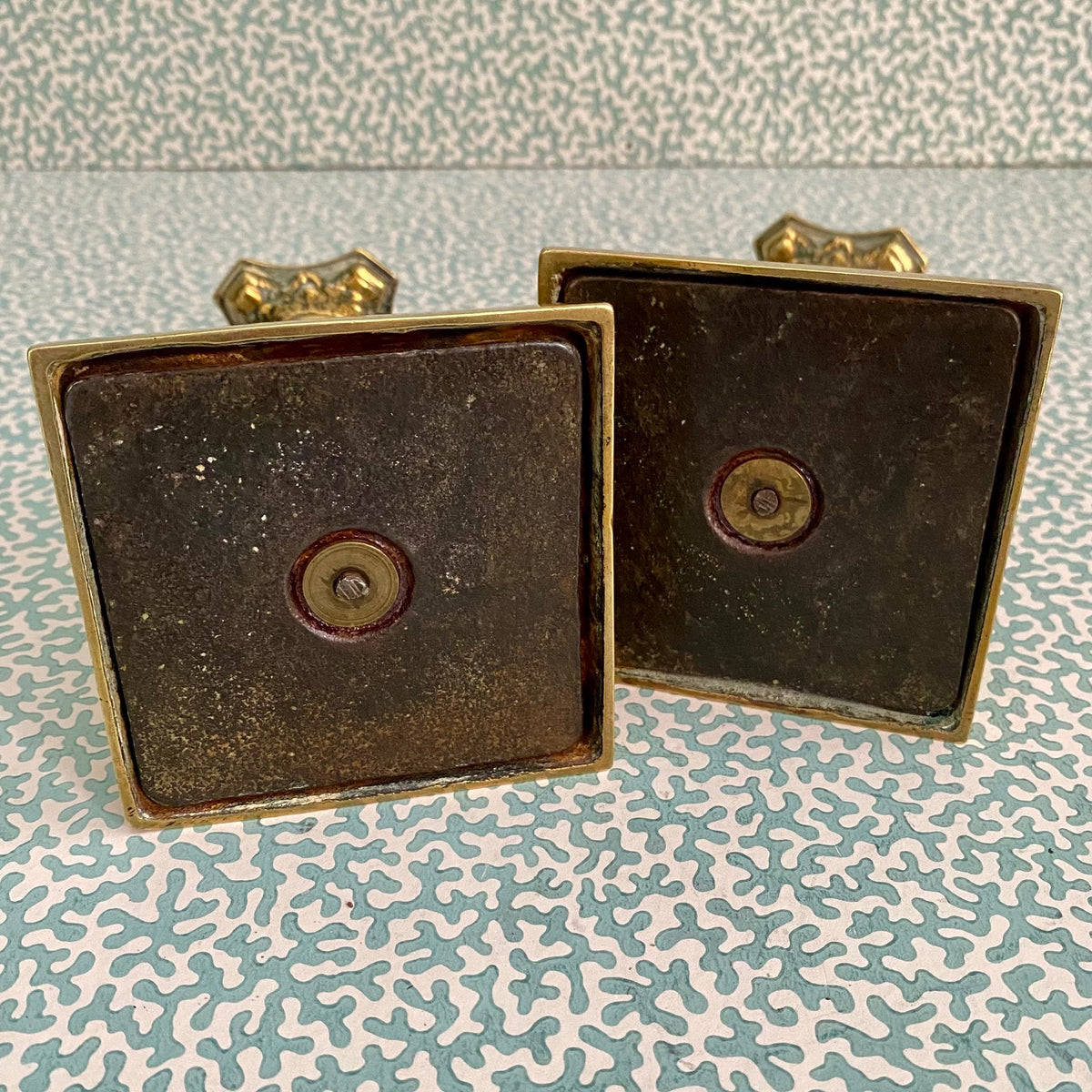 Pair Elegant Brass Column Candlesticks G105