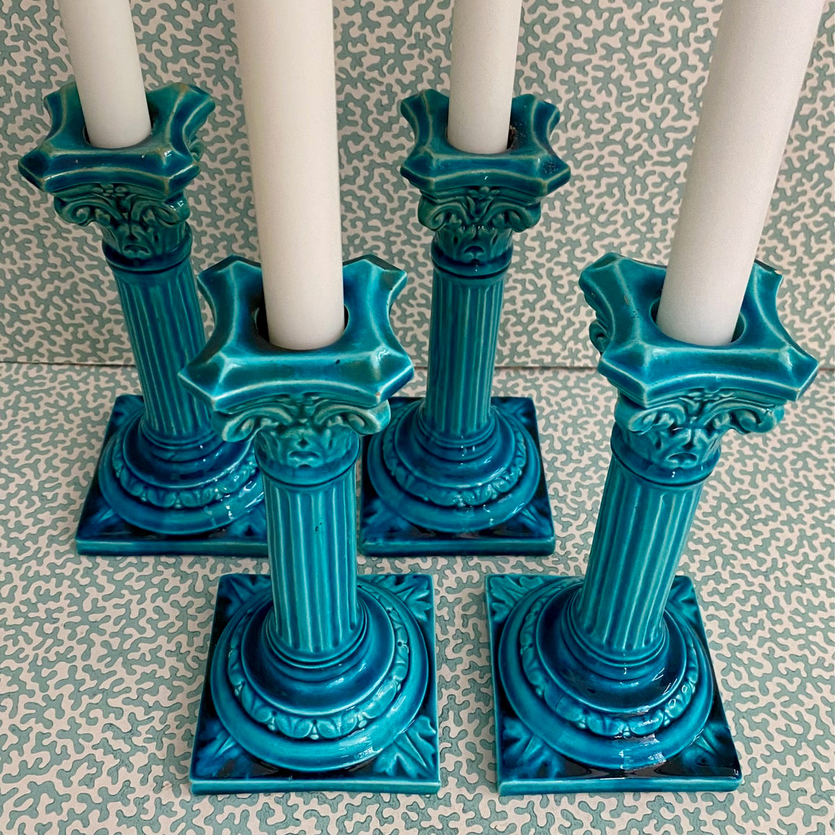 Set 4 Rare Bermantofts Faience Candlesticks c.1880 D89