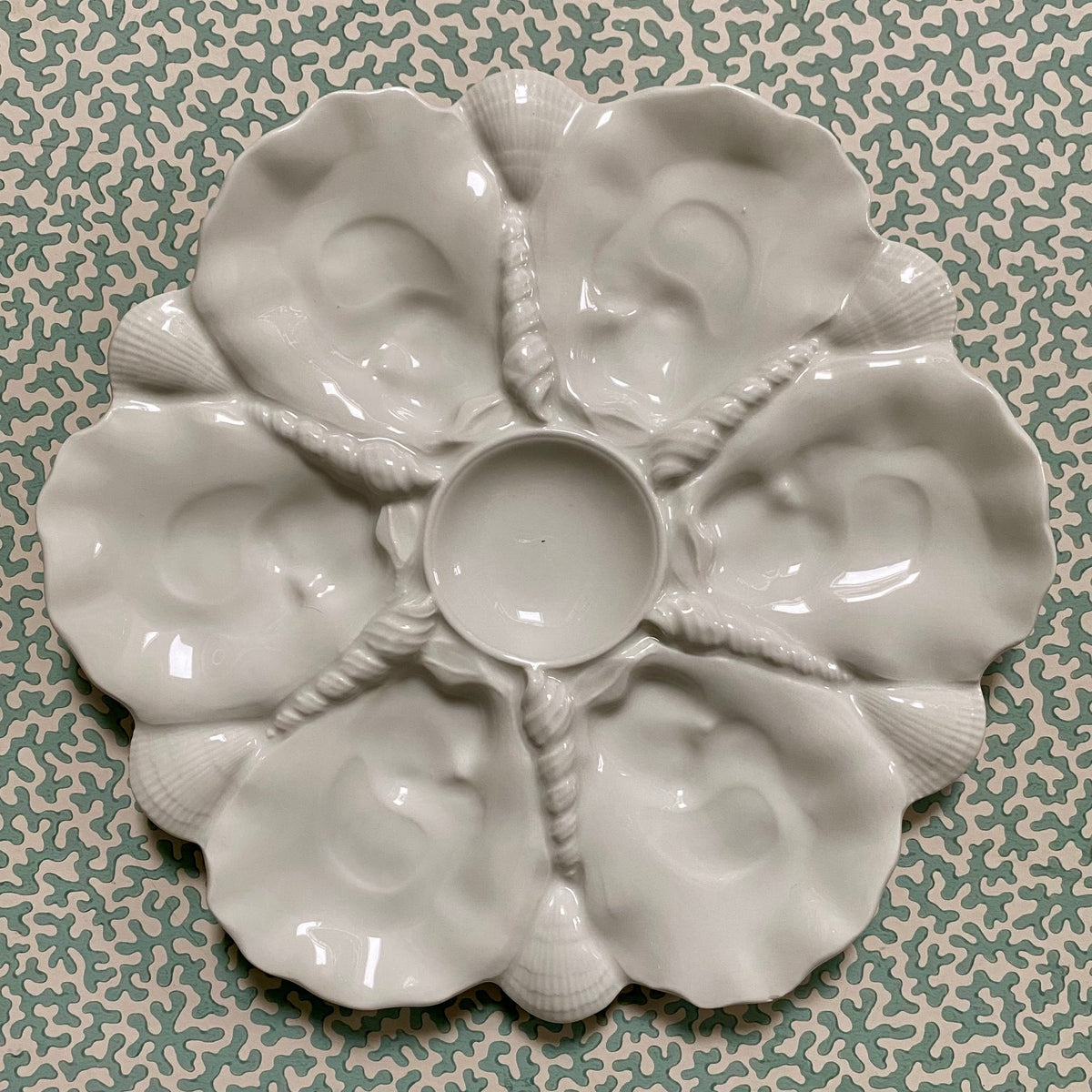 Six French Large White Oyster Plates C133