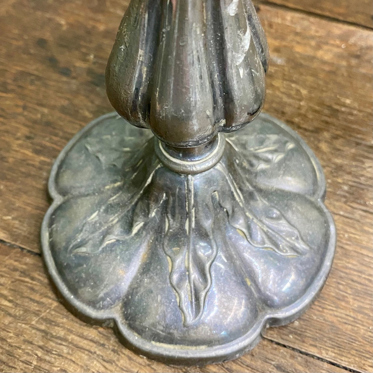 Pair Pewter Candlestick Table Lamps J109