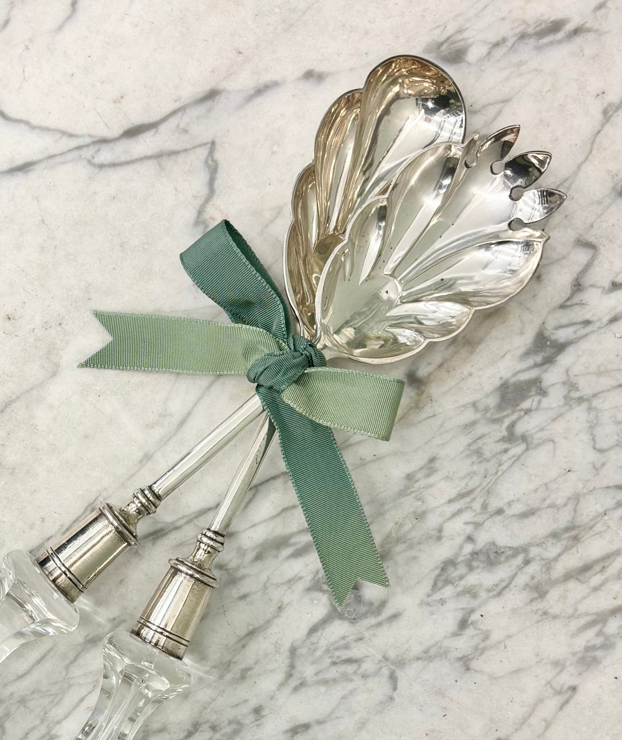 Pair Antique Silver Servers with Decorative Glass Handles U27