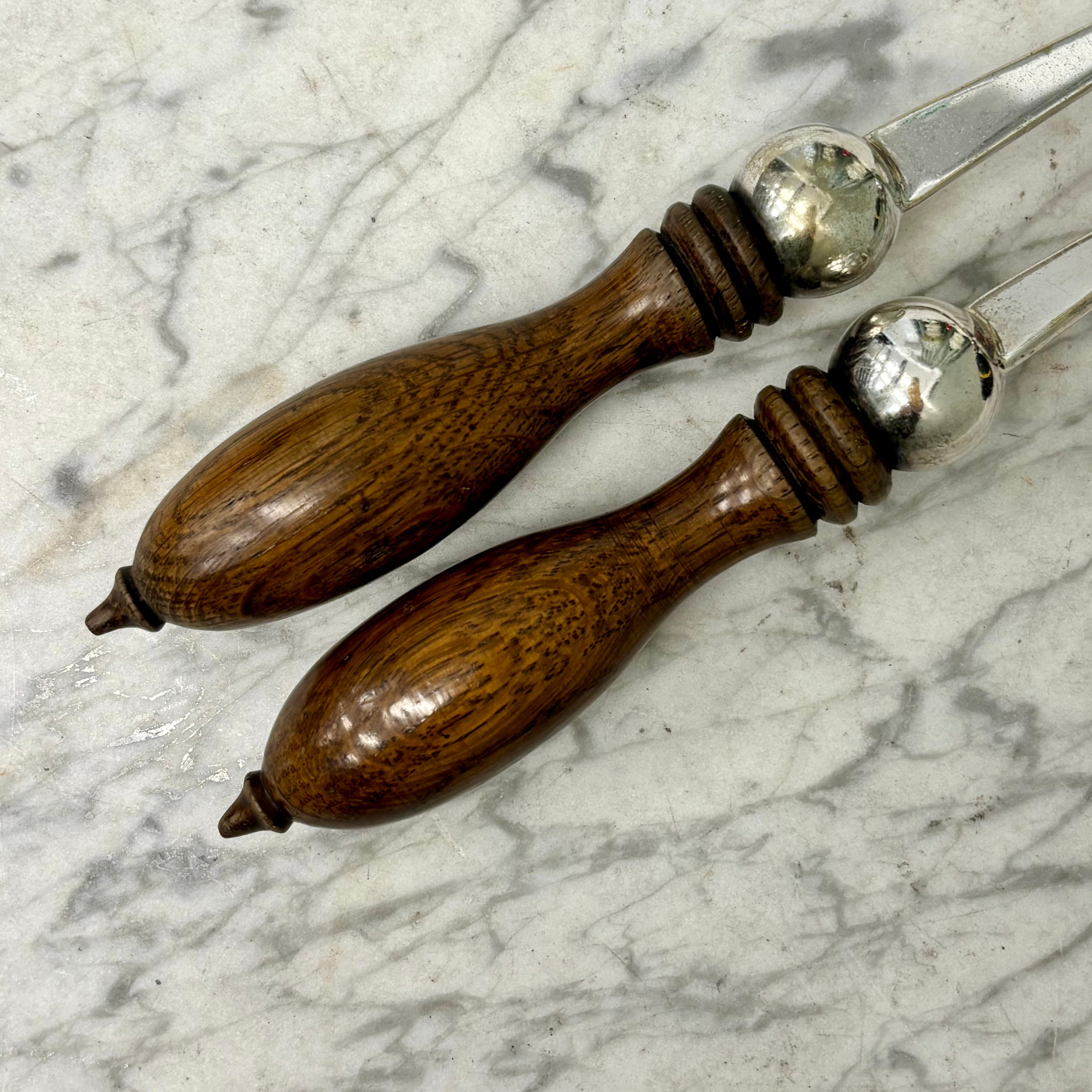 Pair Antique Silver Plated Servers with Turned Wooden Handles W11