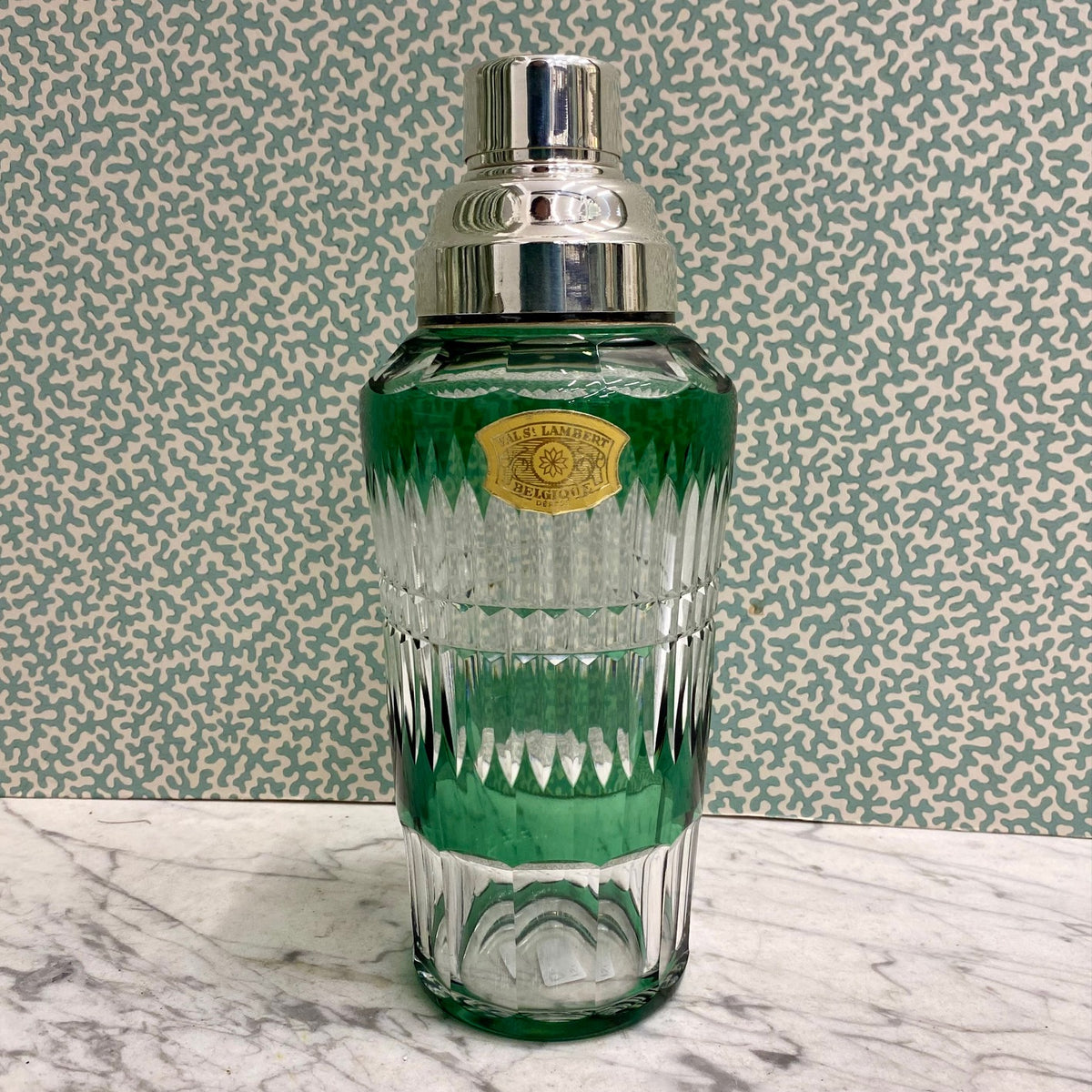 Rare 1950'S Val St. Lambert Green Crystal Cocktail Shaker H181