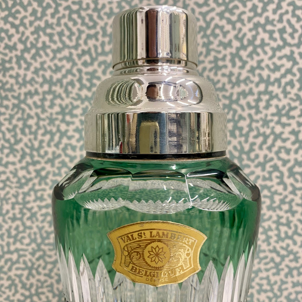 Rare 1950'S Val St. Lambert Green Crystal Cocktail Shaker H181