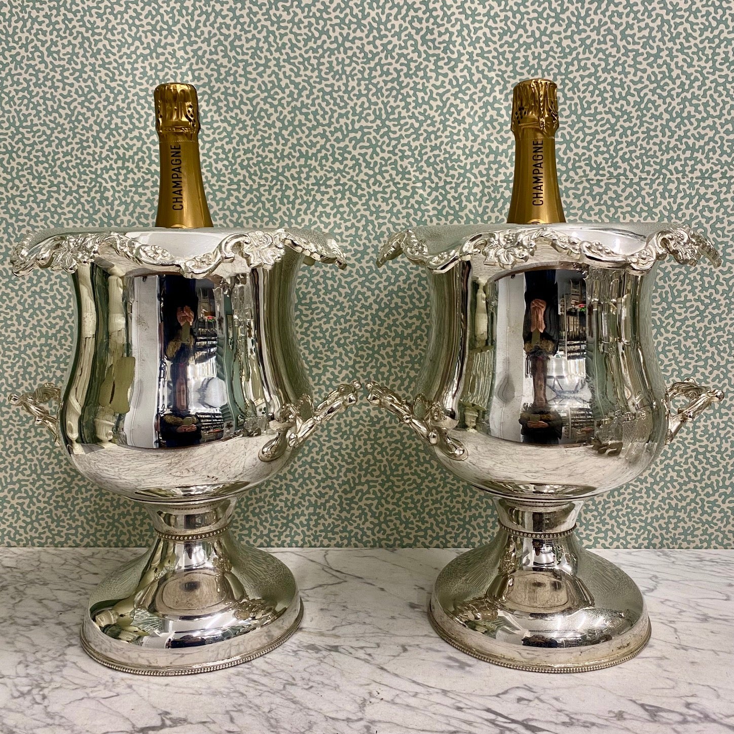 Pair Silver Plated Antique Champagne Coolers