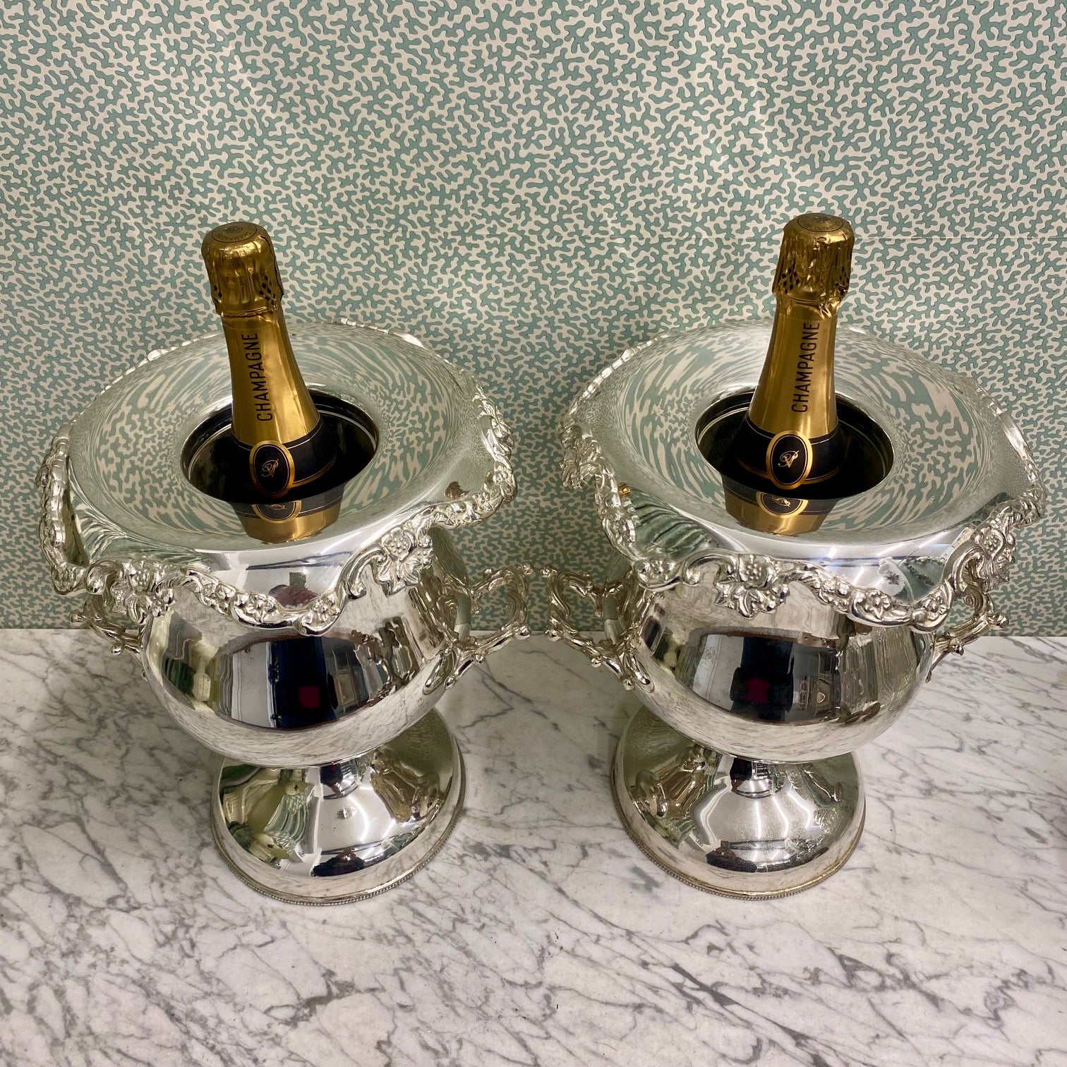 Pair Silver Plated Antique Champagne Coolers