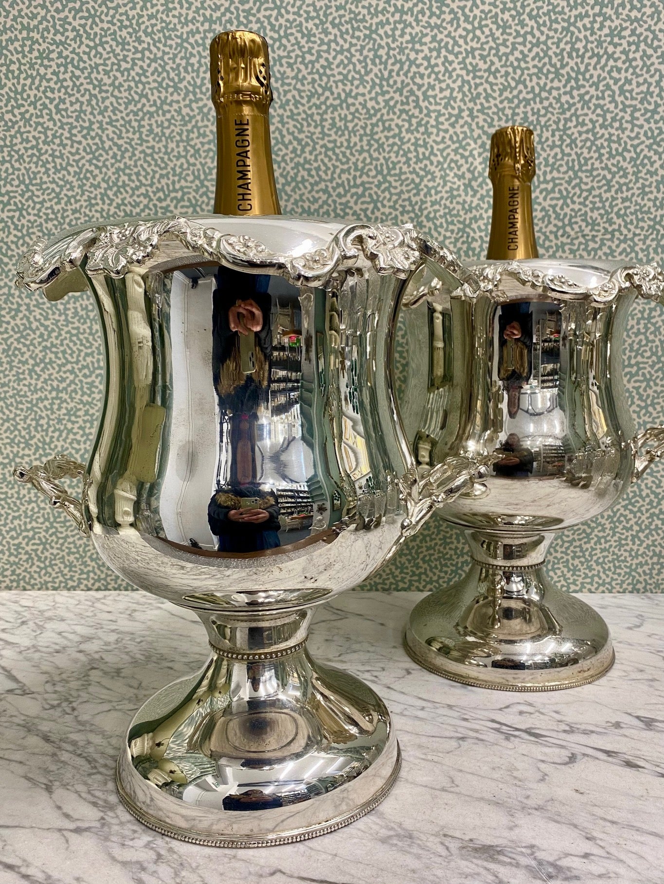 Pair Silver Plated Antique Champagne Coolers