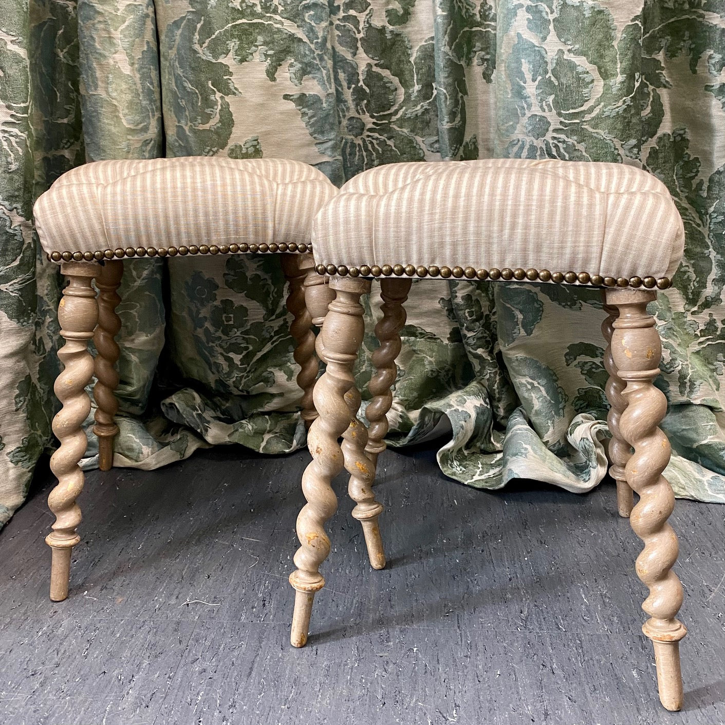 Pair Barley Twist Stools