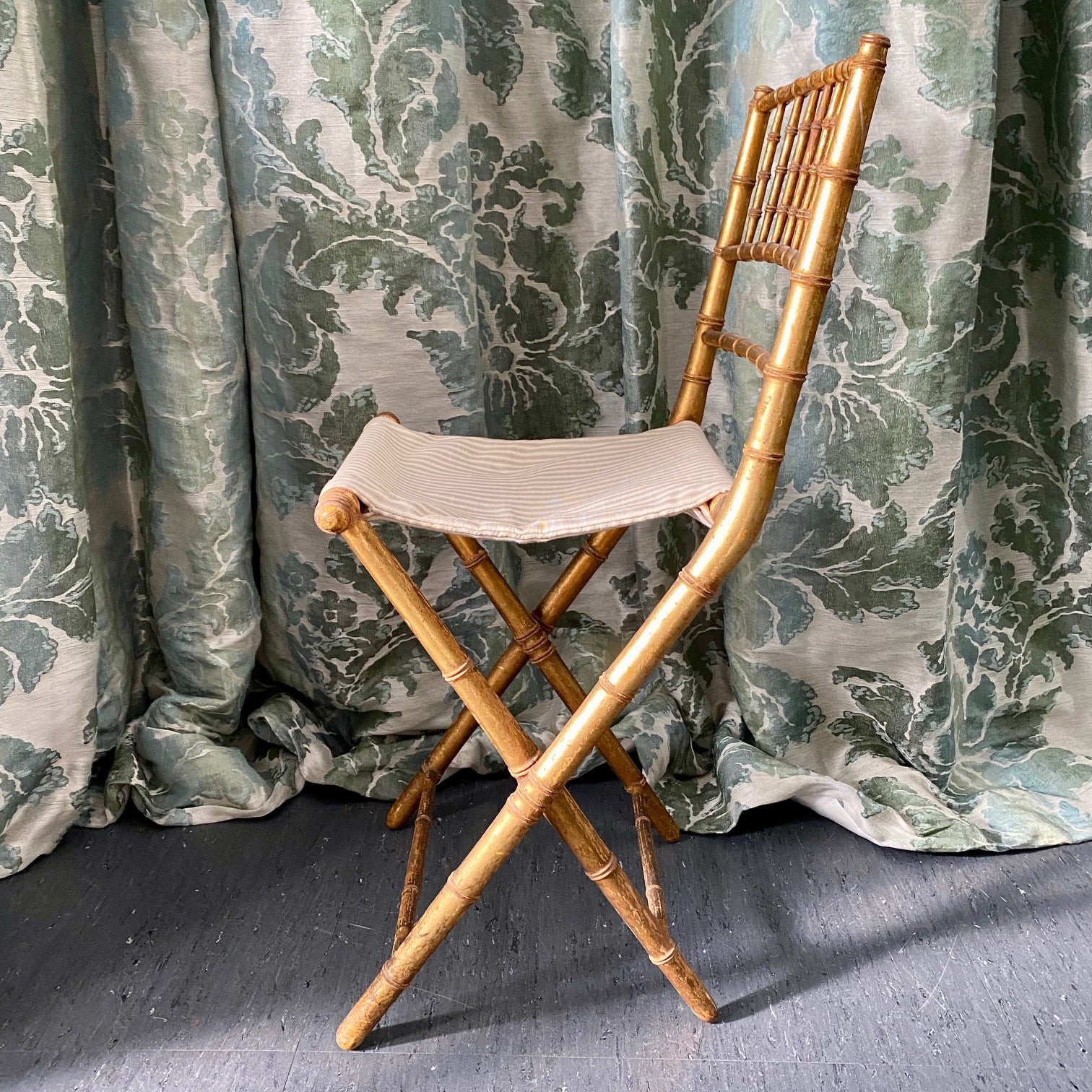 Pair Folding French Antique Gilt Bamboo Chairs