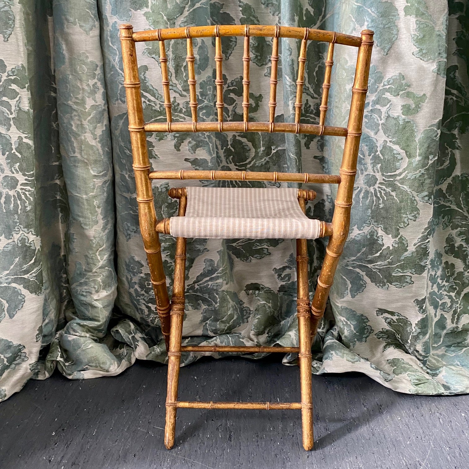 Pair Folding French Antique Gilt Bamboo Chairs