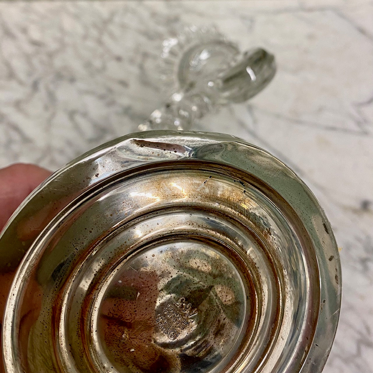 Pair American Double Arm Glass Candlesticks with Silver Bases