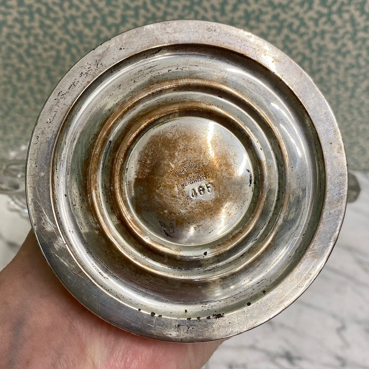 Pair American Double Arm Glass Candlesticks with Silver Bases