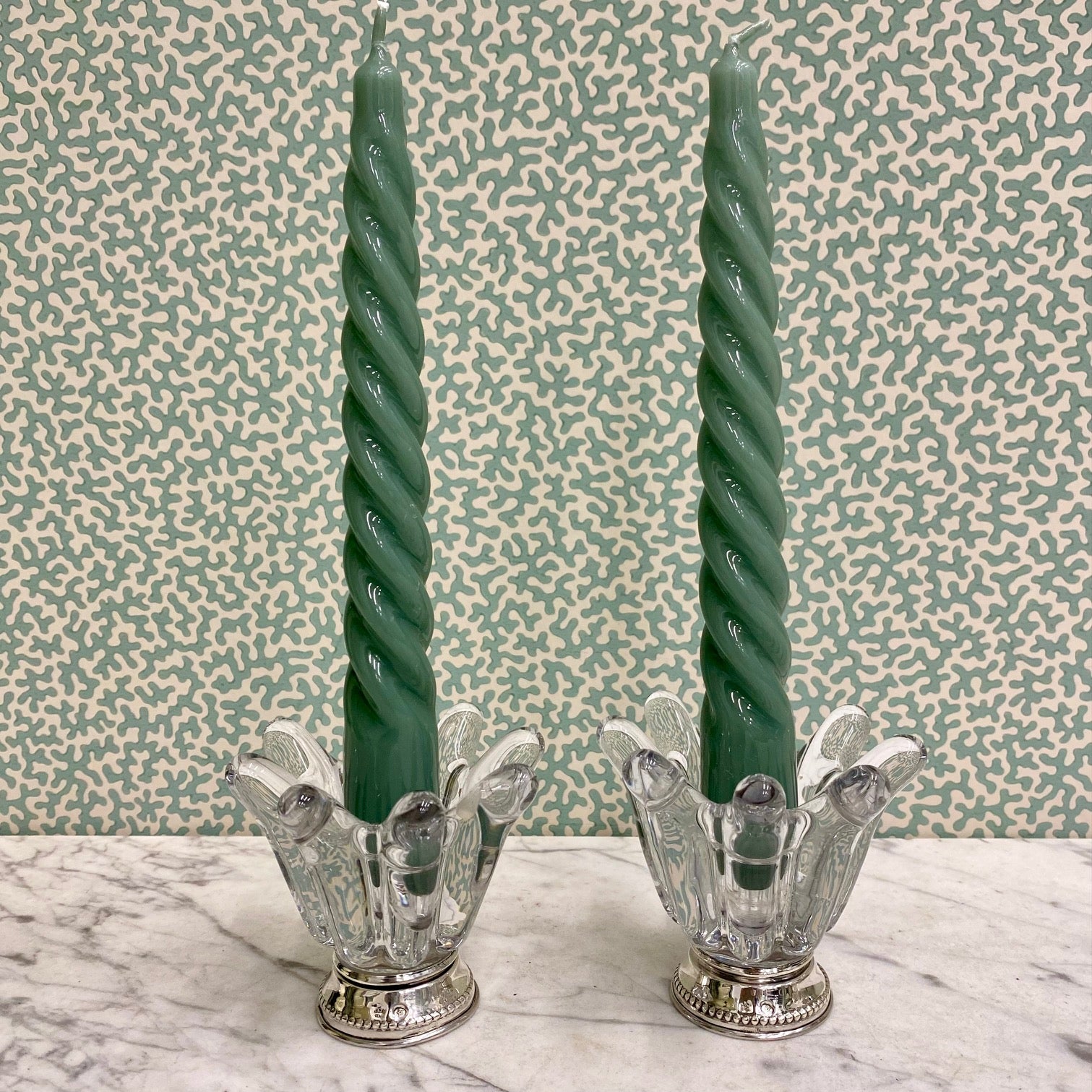Pair Low  Spanish Candlesticks with Silver Bases