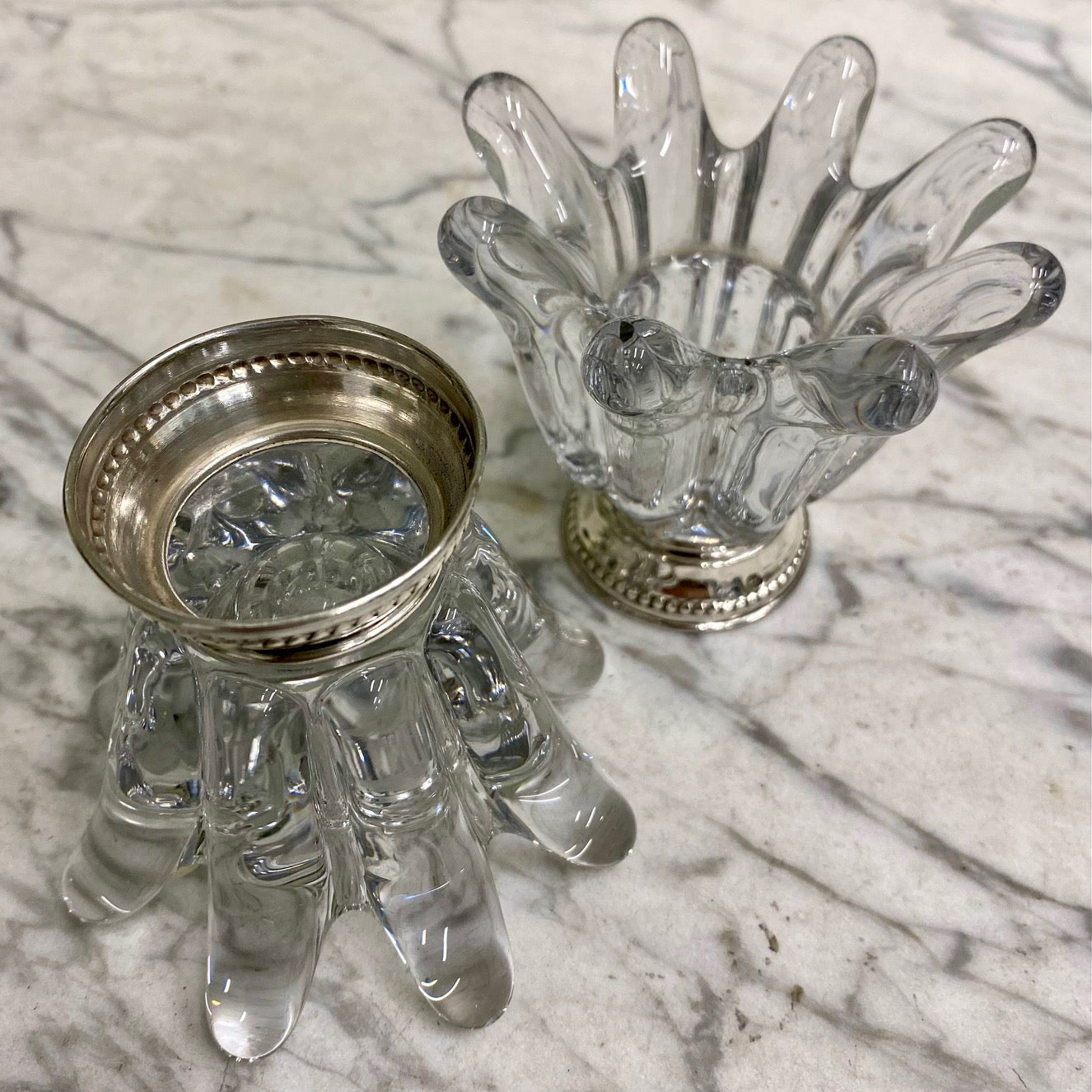 Pair Low  Spanish Candlesticks with Silver Bases