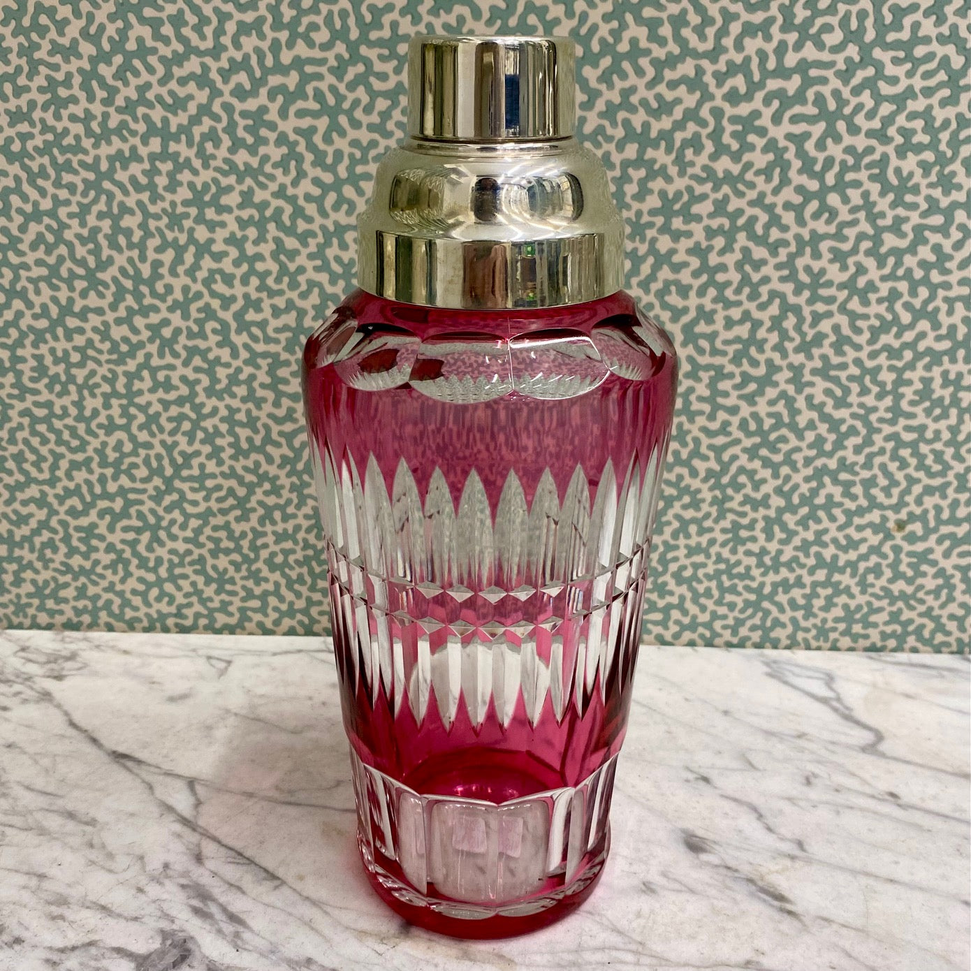 Rare 1950'S Val St Lambert Pink Crystal Cocktail Shaker