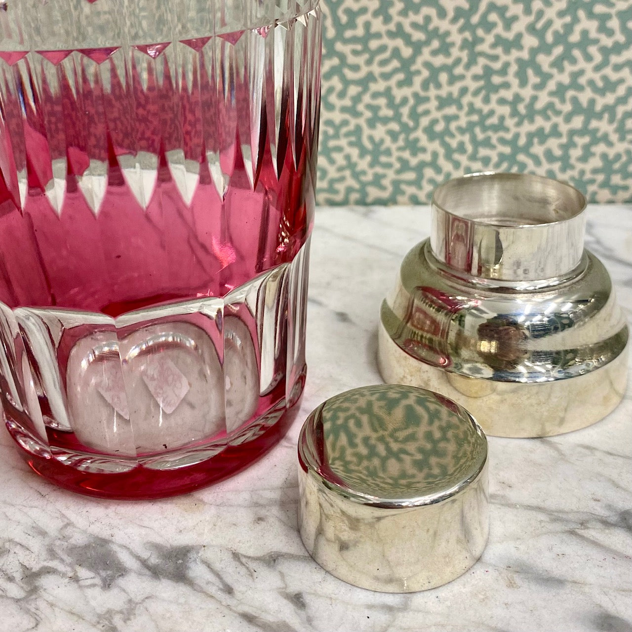 Rare 1950'S Val St Lambert Pink Crystal Cocktail Shaker