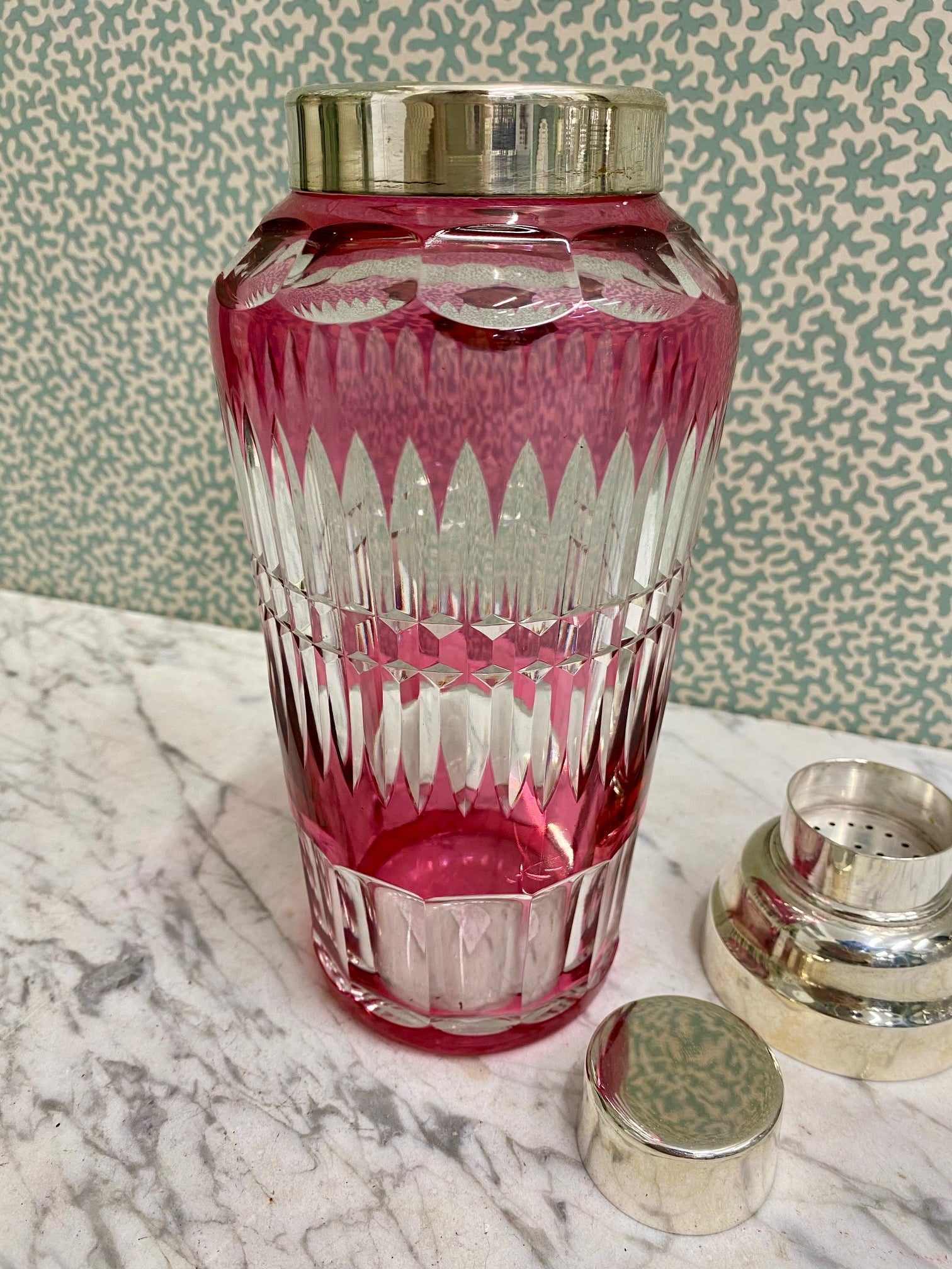 Rare 1950'S Val St Lambert Pink Crystal Cocktail Shaker
