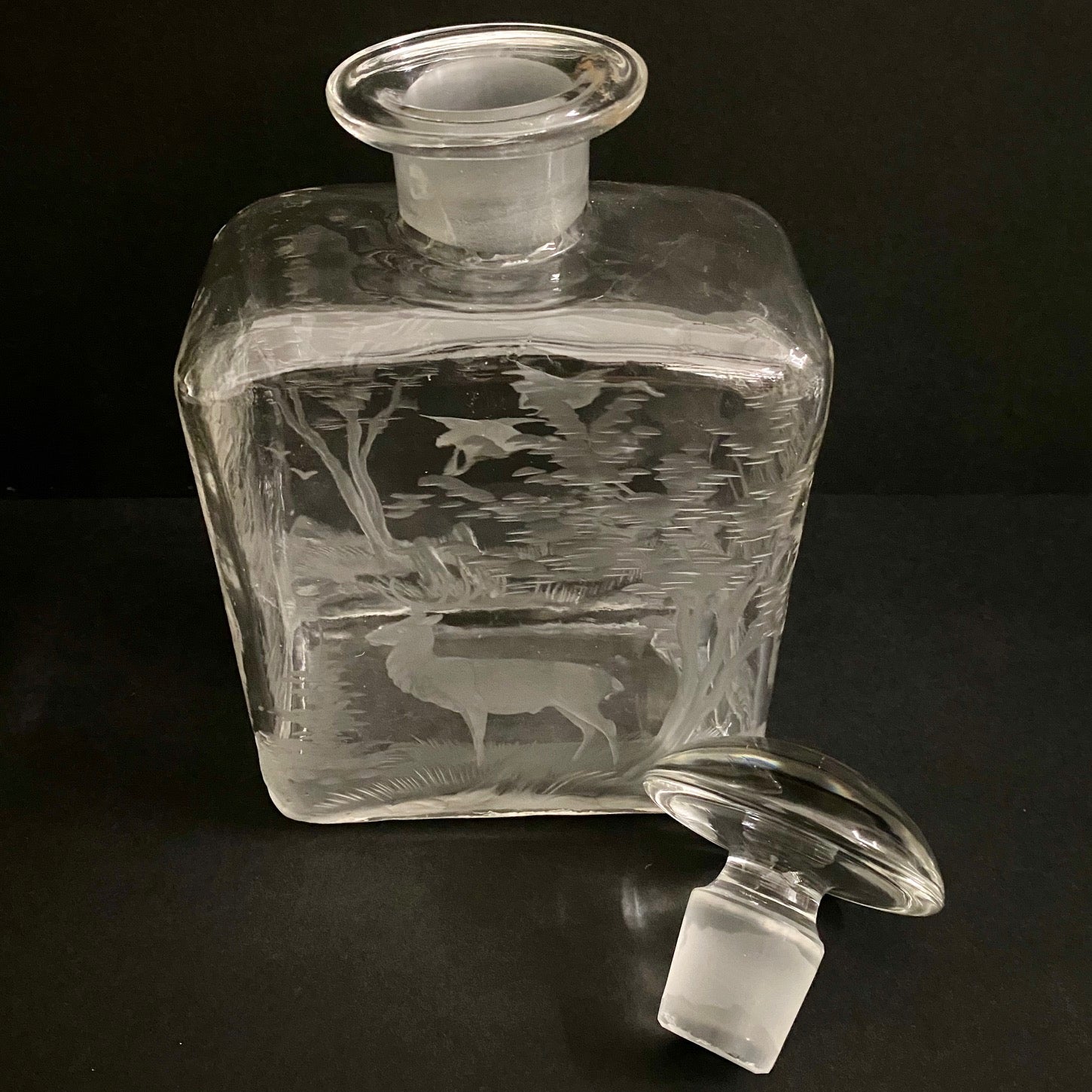 Antique Stag Etched Decanter