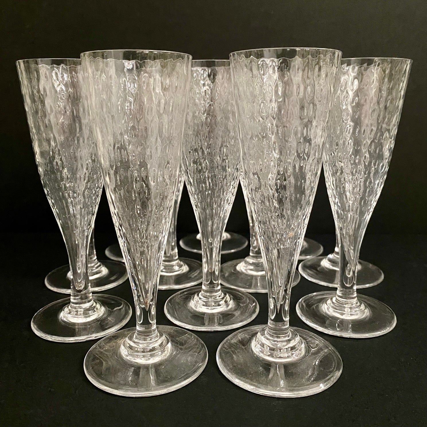 Set 12 1960's Dimpled Crystal Champagne Flutes