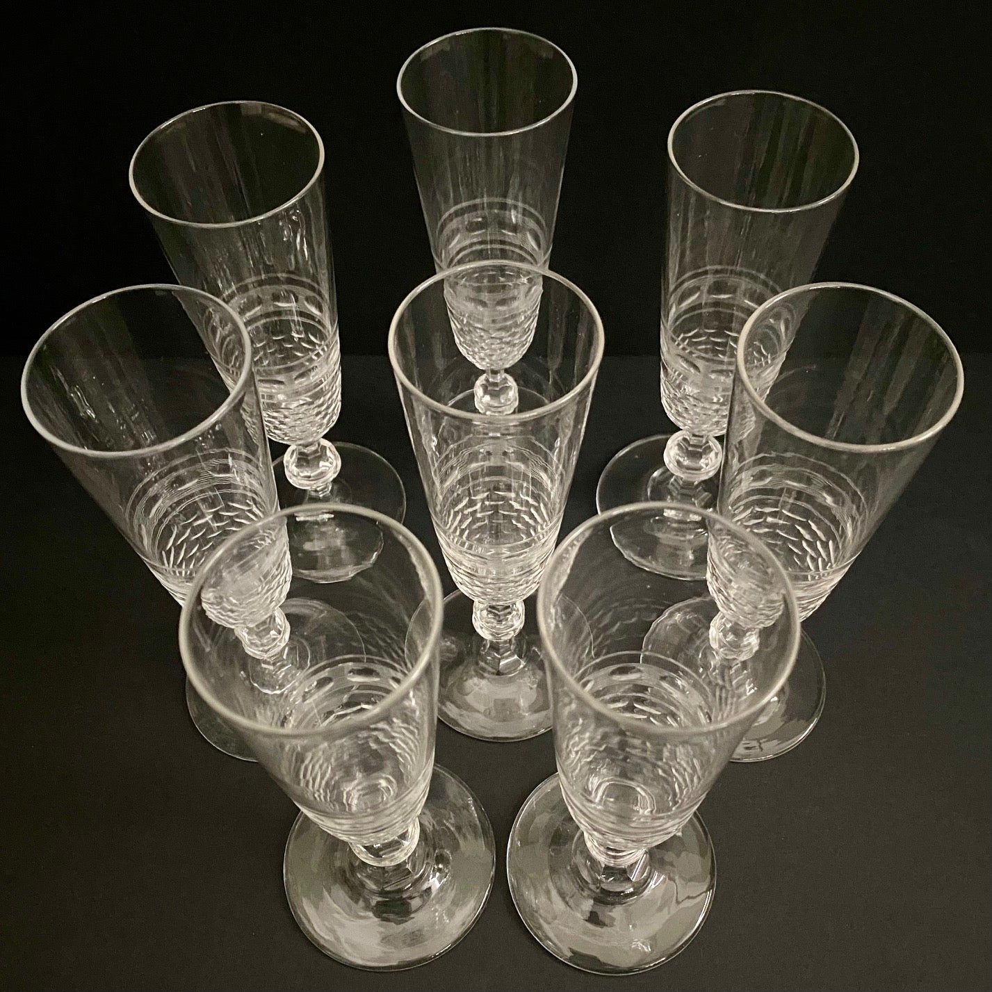 Exquisite Baccarat Crystal Champagne Flutes Set of 8