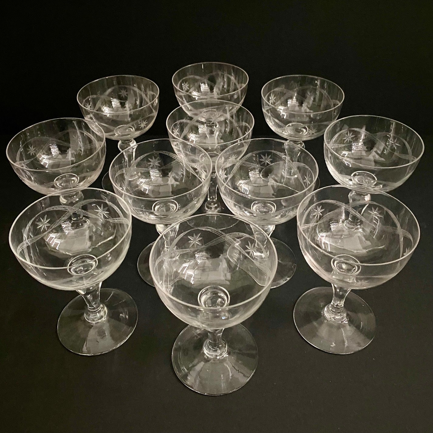 Set 11 Baccarat Etched Crystal Champagne Coupes