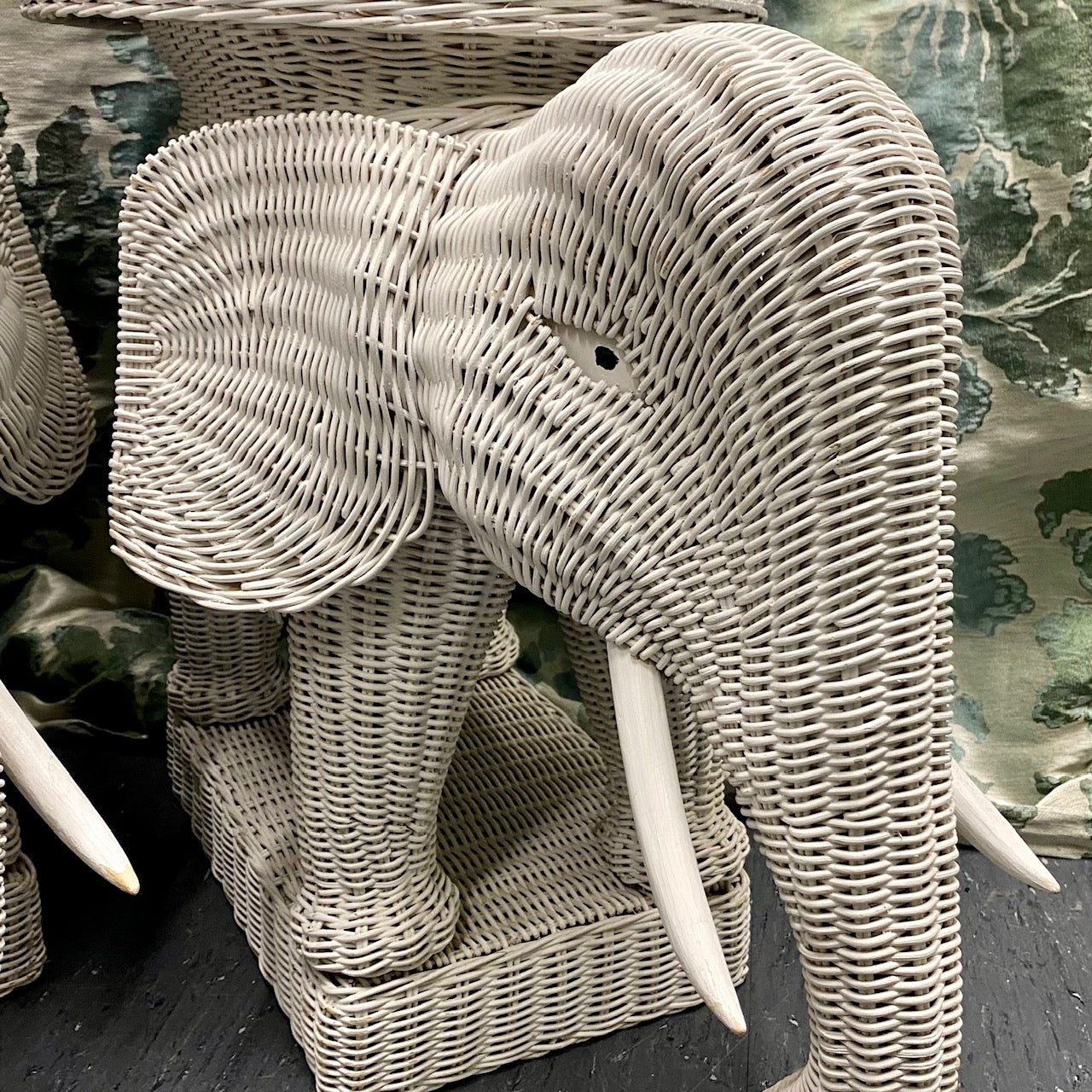 Epic Pair 1970's White Wicker Elephant Tables