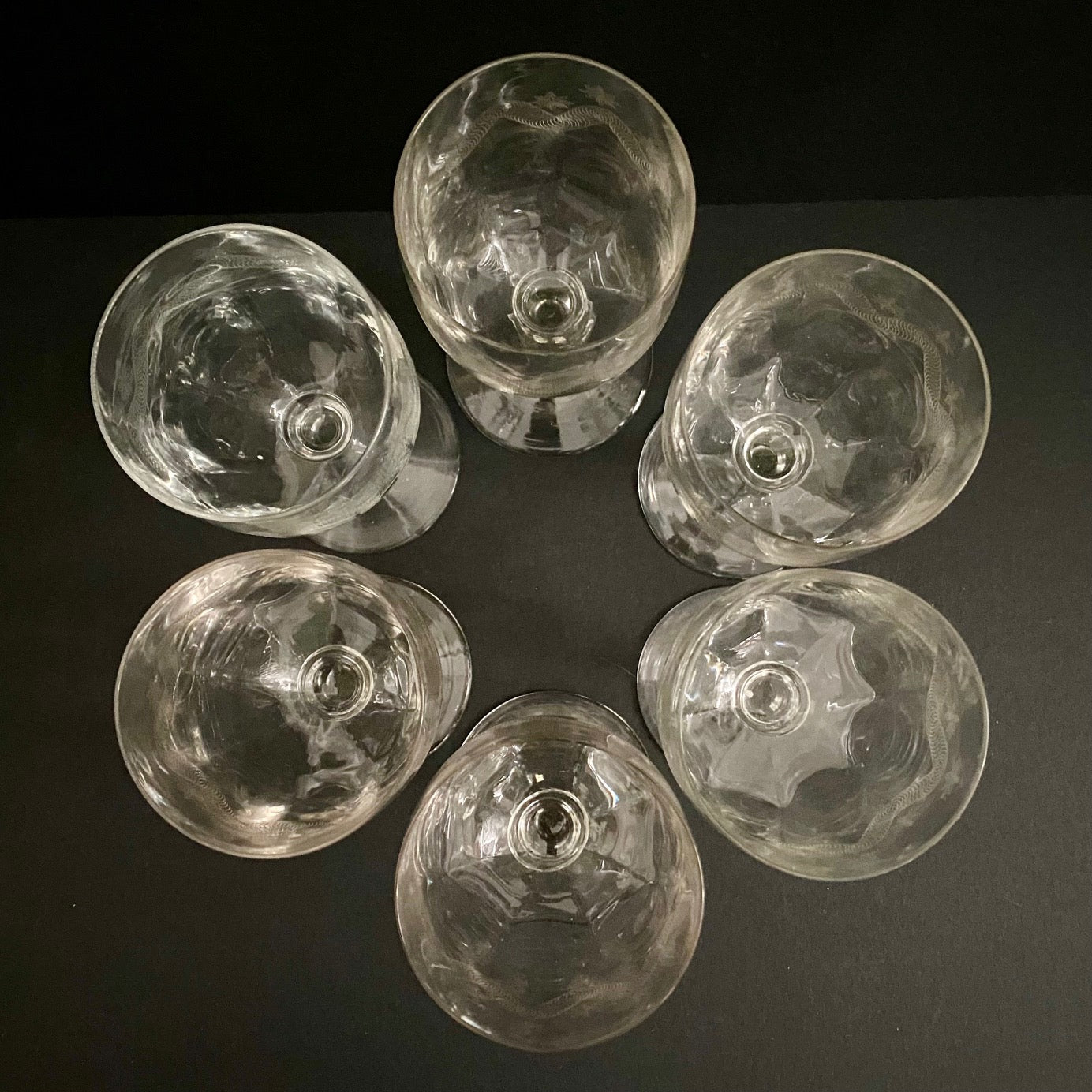 Pretty Etched Wine Glasses Set of 6