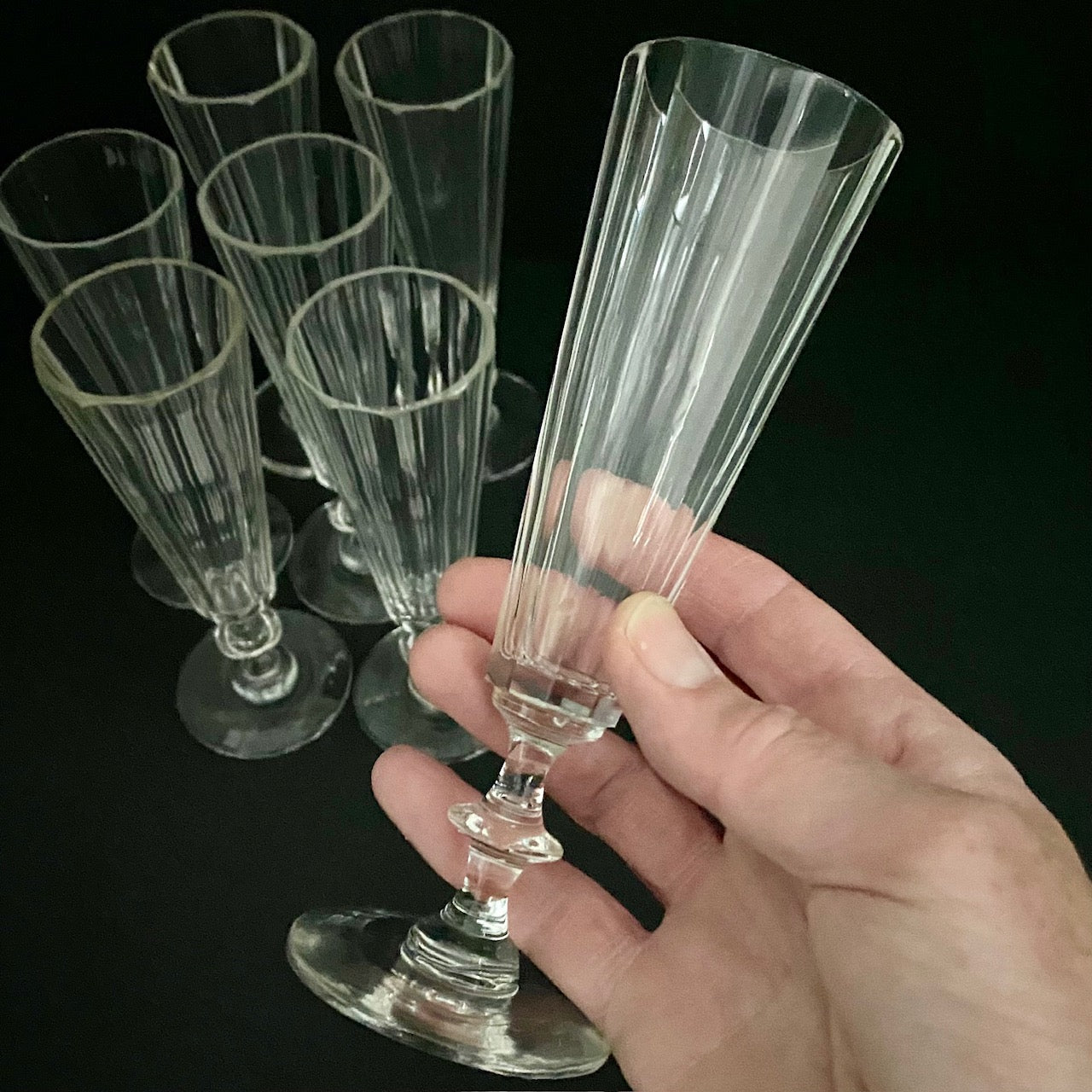 French 1880's Crystal Champagne Flutes Set of 7