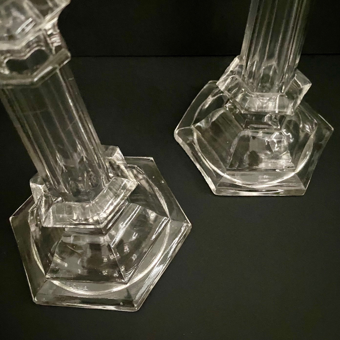 Pair Val St Lambert Belgian Crystal Glass Candlesticks