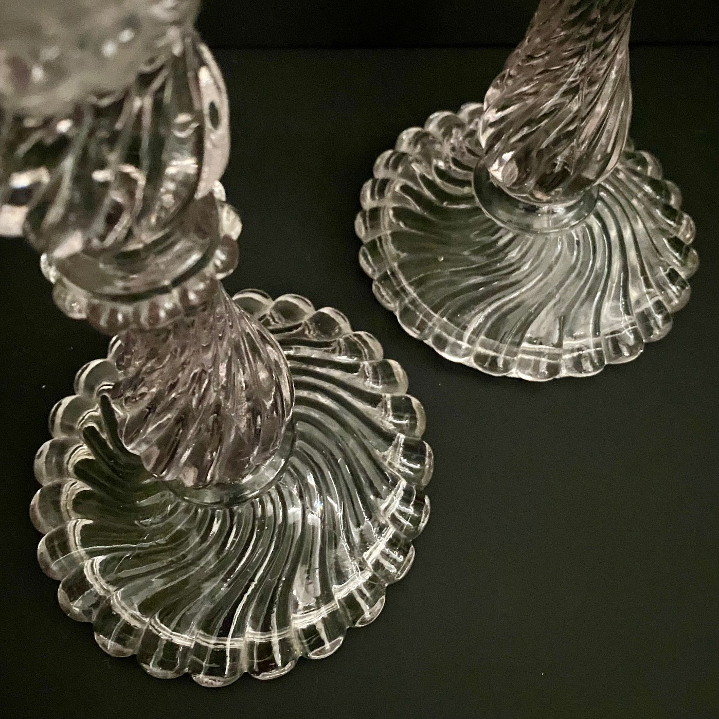 Pair Antique Swirl Glass Candlesticks