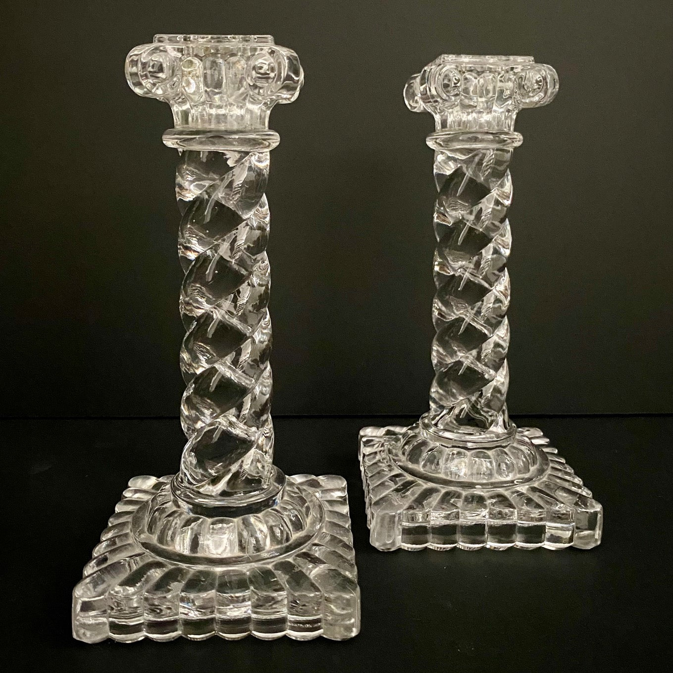 Pair Stunning Baccarat Crystal Twist Column Glass Candlesticks